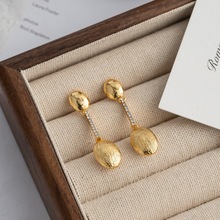 法式拉丝工艺耳坠女金色镶锆精工耳环时尚气质长款925银针耳饰品