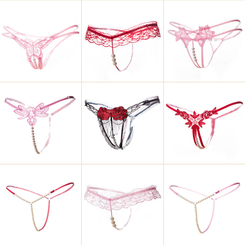 Manyan Sex Underwear Sexy Transparent Lace Low Waist Open Thong T-pants Briefs NK8104