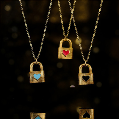 Europe and the United States new fashion drip love lock pendant necklace female sautoir 18 k gold plated brass