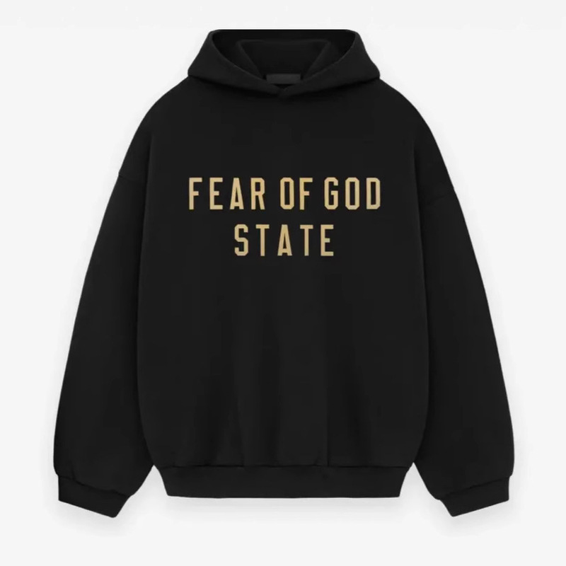 Essentials24Fw Autumn and Winter Fleece-Lined Loose Casual Hooded Sweatshirt Trendy