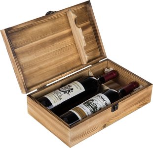 Wooden Wine Packaging Portable Wine Packaging Box Wooden Two-Bottle Gift Box Flip Cover with Lock Burning Color