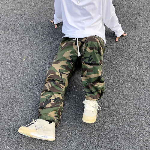 Spring and Autumn American Retro Military Camouflage Work Pants Ins European and American Straight-Leg Trendy Pants Men's Cool Long Pants