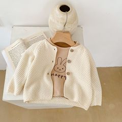 Versatile spring and autumn baby boys and girls corn kernel round neck knitted cotton long-sleeved newborn cardigan coat for children
