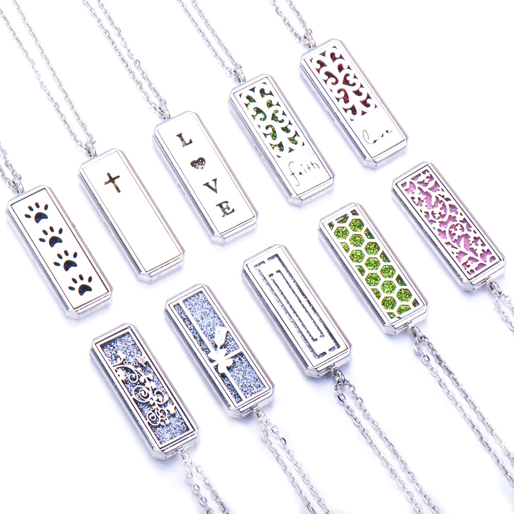 Stainless Steel Rectangular Aromatherapy Sweater Chain Necklace_voghion.com