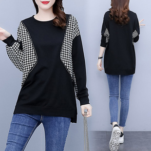 Real shot plus size women's 2024 autumn new loose meat covering hip covering fat sister houndstooth T-shirt jacket