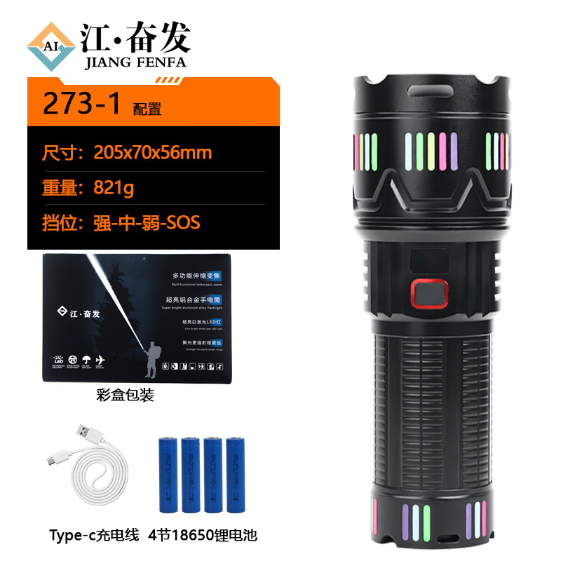 Nuevo cañón de explosión de luz fuerte transfronterizo, súper brillante, recargable, batería de larga duración, linterna de zoom de largo alcance para el hogar al aire libre