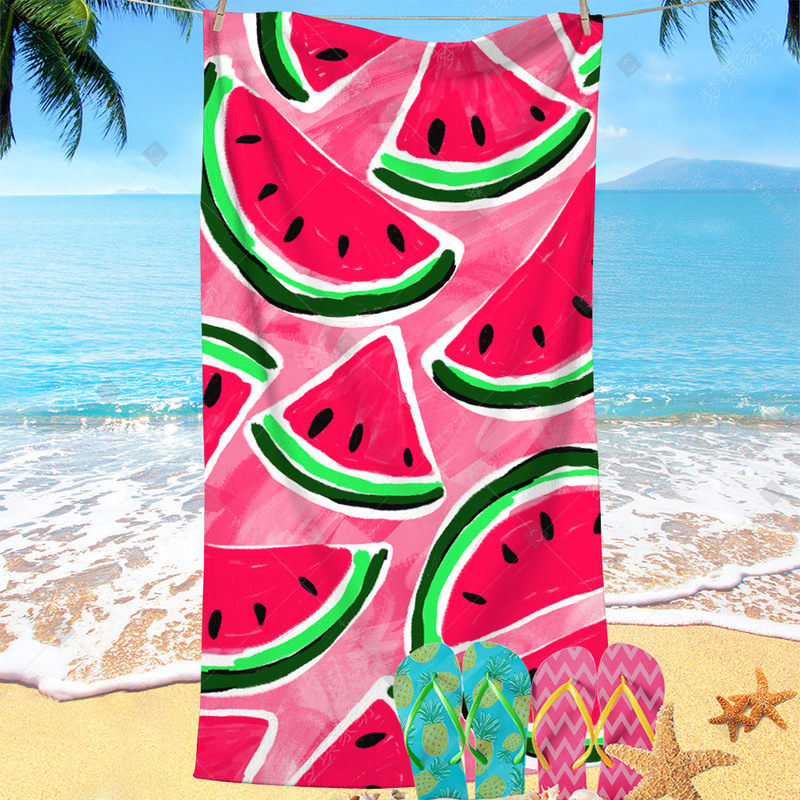 Cartoon watermelon seaside absorbent large towel microfiber heat transfer digital printing striped beach towel bath towel