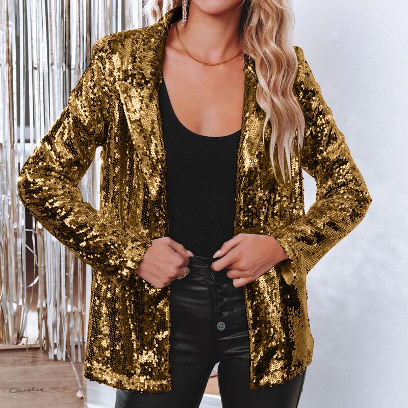 Small Suit Europe and America Amazon Cross-border New Commuter Style Cardigan Laps Long Sleeve Sequins Casual Suit Jacket Women