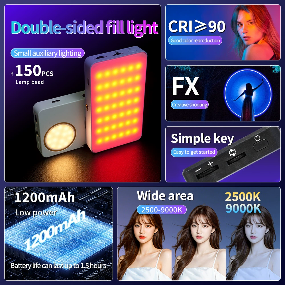 Магнитный карманный заполняющий свет N20RGB, RGB светодиодный ручной квадратный, портативный