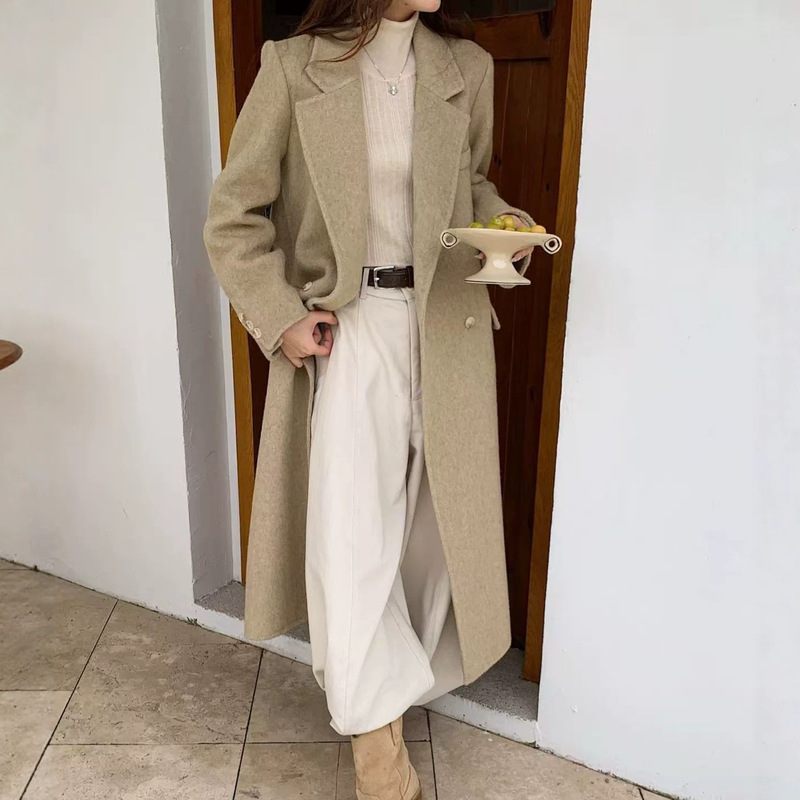 New autumn and winter style, loose-fitting woolen coat with straight cut and double-sided wool design, long length, women's outerwear