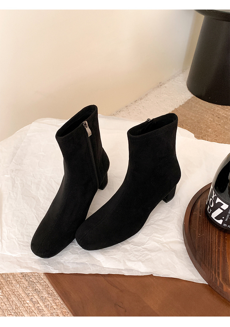style practical wear~New SW round toe thick high-heeled elastic sock slim boots, women's short boots_voghion.com