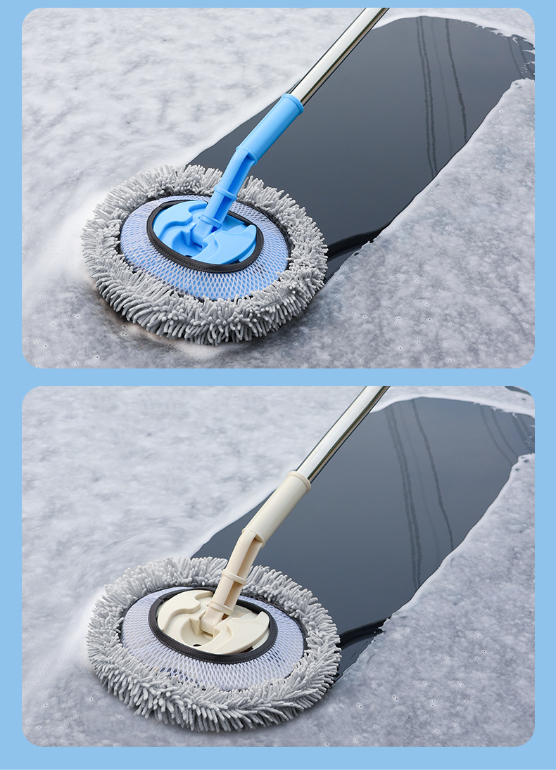 Car Wash Mop, Retractable Curved Pole, Strong and Durable Car-Specific Mop, Anti-Damage Car Wash Brush Cleaning Tool