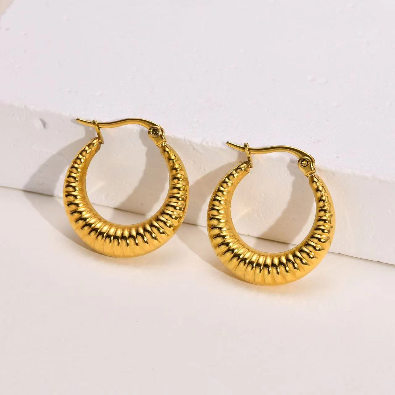 Titanium Steel Material Solid Color, Spiral Stripe Pattern Women'S Gender 1 Pair Original Design Solid Color Spiral Stripe Plating Titanium Steel Hoop Earrings