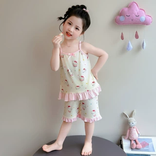 女童莫代尔睡衣夏季薄款女宝宝吊带空调服儿童夏款凉感透气家居服