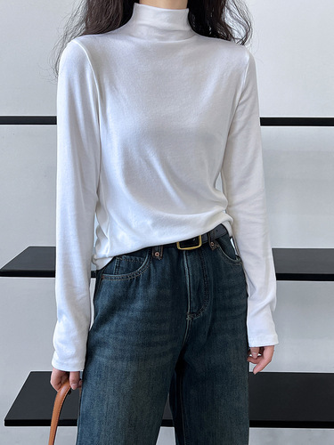 Sheepskin Autumn and Winter Semi-High Collar Tucking Base Shirt Women's Inner Warm Soft Long Sleeve Knit T-shirt 2729