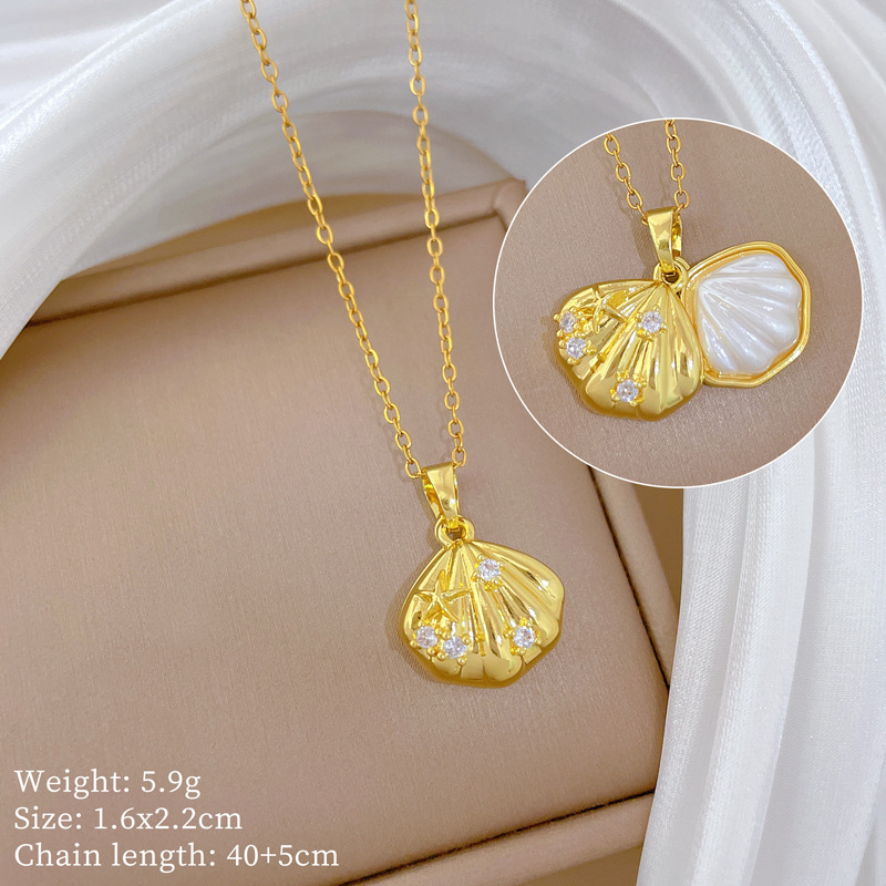 Gorgeous Pearl Shell Necklace With Full Diamond And Titanium Steel_voghion.com