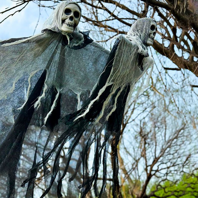 Decoración de Halloween, fantasma colgante luminoso, gasas, gasas, arreglos al aire libre, accesorios de terror, adornos de árbol al aire libre, colgantes