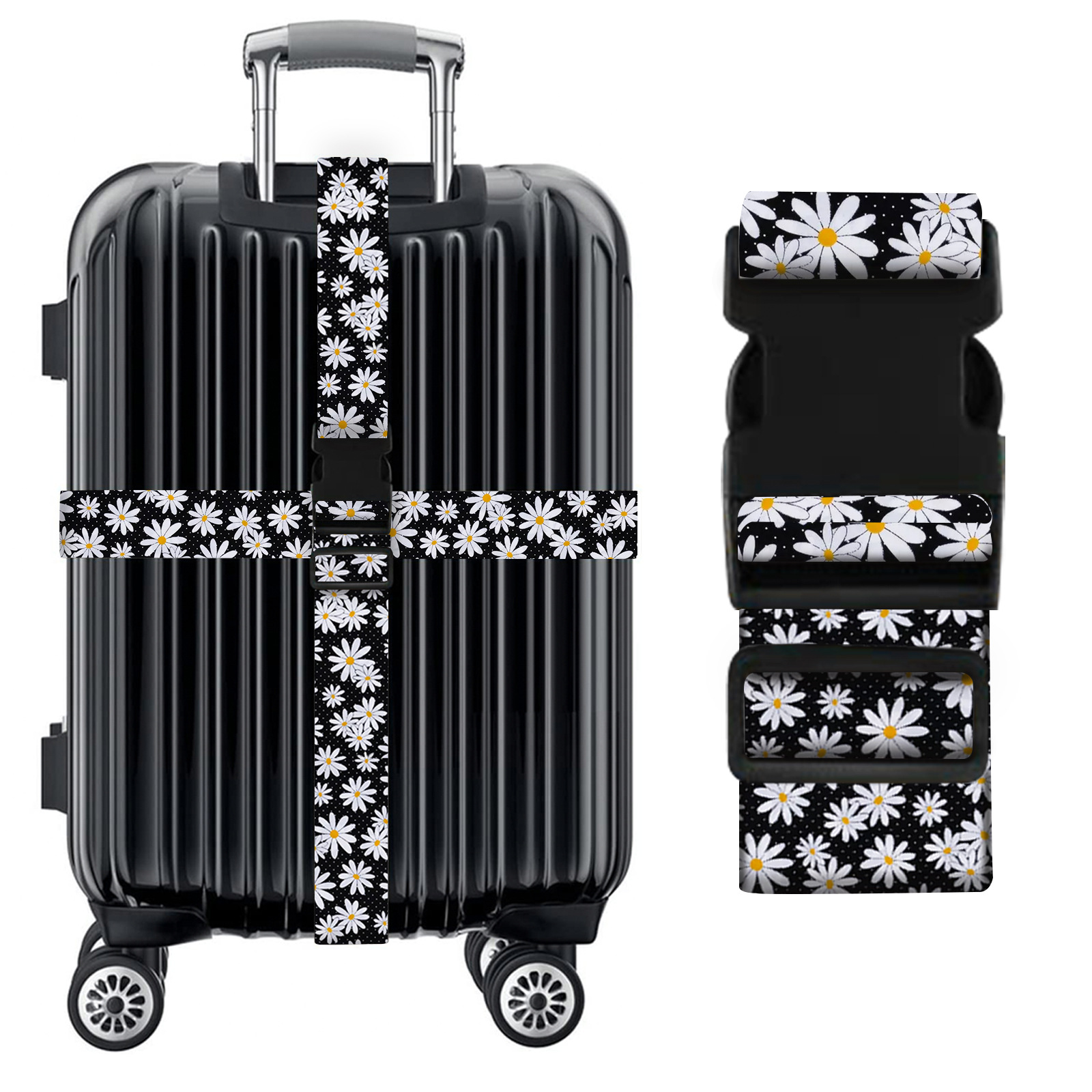 4款可选可调节印花花朵蝴蝶结猫爪行李箱保护绳旅行拉杆箱绑带