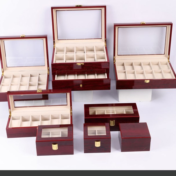 Cross-Border Hot-Selling High-End Painted Solid Wood Watch Box Wholesale Chinese Red Wooden Watch Box Display Box Black Wooden Watch Box