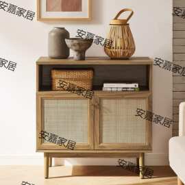 藤编外贸简约境外餐厨房收纳储物柜日式边茶水小户型