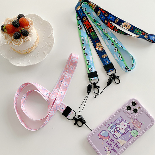 Creative two-in-one mobile phone lanyard, detachable, rotating, long thermal transfer document lanyard, hanging neck, dual-purpose mobile phone lanyard