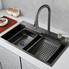 厨房飞雨水槽大单槽瀑布龙头不锈钢洗菜池洗碗槽家用洗碗池水龙头