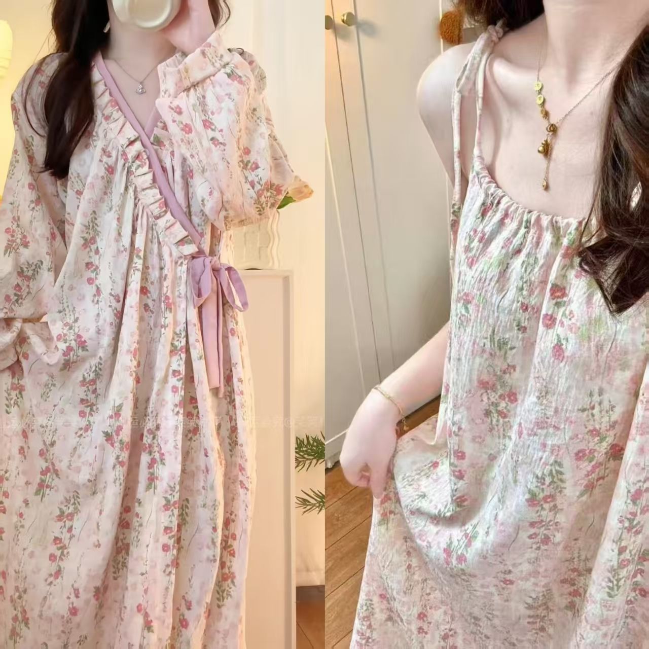 Monet Nightgown Suspender Nightgown Women's Summer Thin Loose Sweet Girl Home Wear High-End Sexy Pajamas