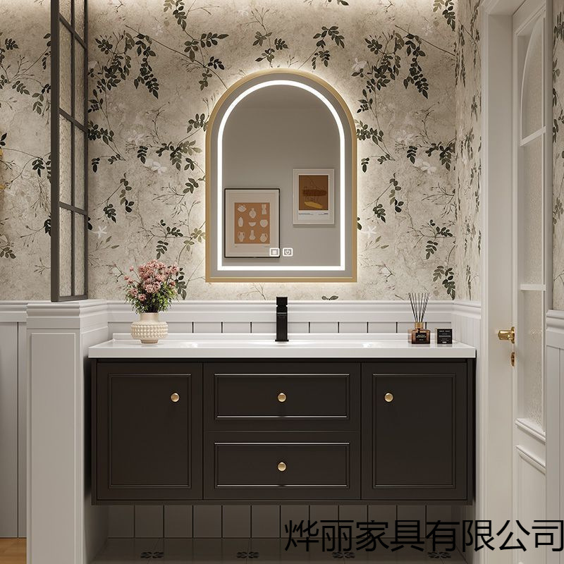 French-Style Solid Wood Lacquered Bathroom Cabinet Set with Integrated Ceramic Washbasin and Sink Cabinet for Bathroom