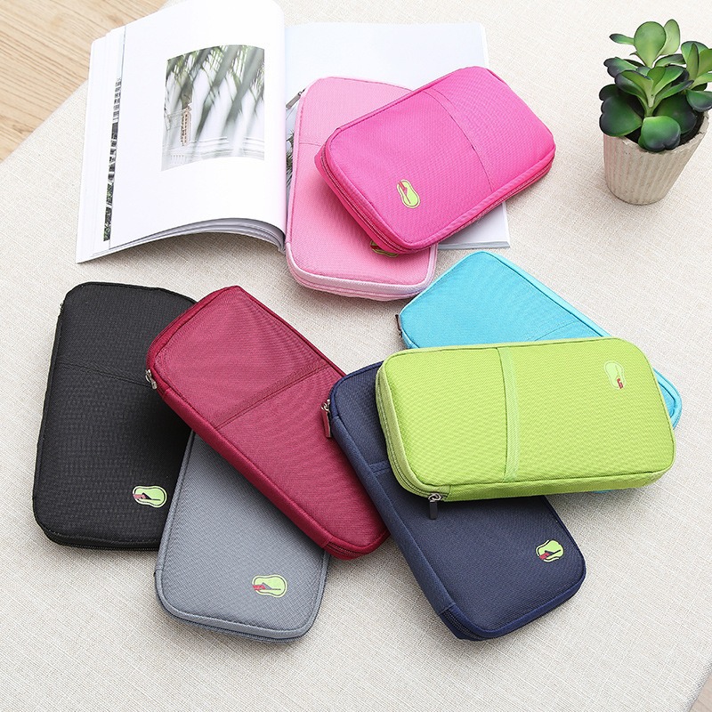 Solid color cartoon long passport bag with zipper for traveling