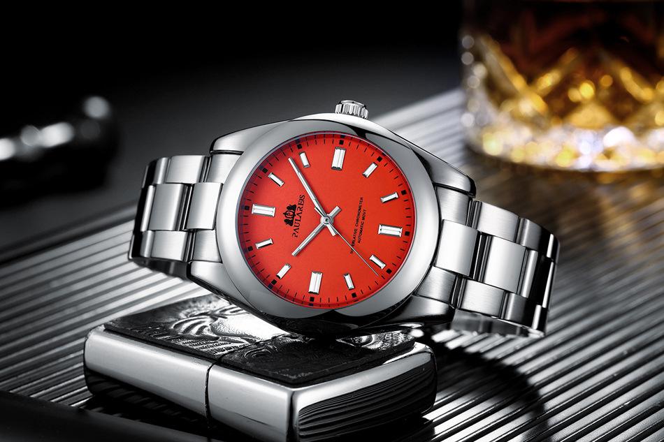Automatic mechanical luminous steel band red yellow blue green colorful men's watch AUTOMATIC WATCH_voghion.com