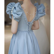 藍色公主晚禮服裙春春季平時可穿氣質伴娘服主持人演出名媛禮服女