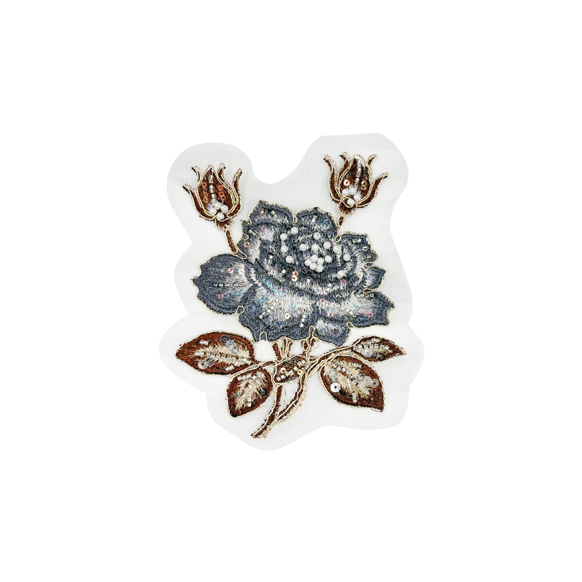 Sequinilla marrón perla bordada flor de tela decal flor de patrón brotes ropa zapatos sombreros accesorios de decoración DIY
