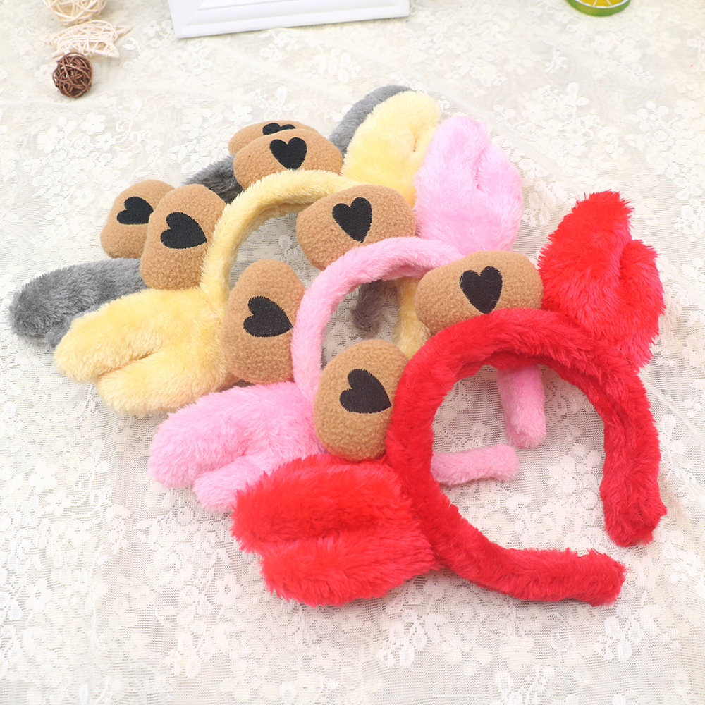 六一儿童节新品可爱动物毛绒爱心小螃蟹纯色发箍海绵宽边洗脸头箍