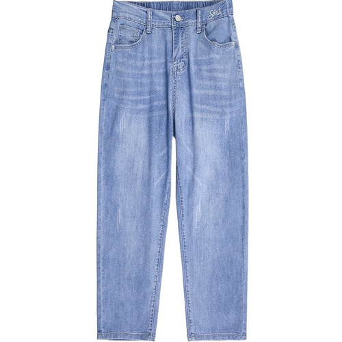 Women's Summer Thin 7/8-Inch High-Waist Stretching Skinnies for 2025, Ideal for Petite Figures and Casual Outfits with Dadjeans Style