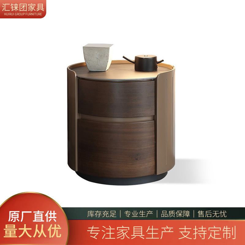 Designer Ltalian Designer Slate Round Bedside Table Italian Normcore Modern Minimalist Bedroom Side Cabinet
