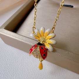 欧美新款饰品 气质轻奢满锆精致蝴蝶瓢虫吊坠项链时尚气质锁骨链