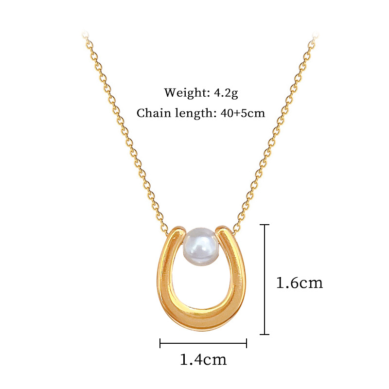 U-shaped Pearl Personality Minimalist Wind Stove Real Gold Necklace Female Ins Internet Celebrity Collarbone Chain_voghion.com