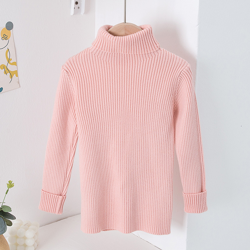 Suéter de cuello alto estilo coreano para niños y niñas, otoño/invierno 2025, capa base de punto, ropa infantil coreana con forro polar.