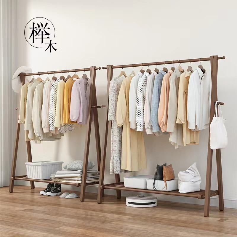 Beech coat rack solid wood coat rack floor-standing bedroom bag rack simple household coat hanger indoor clothes rack