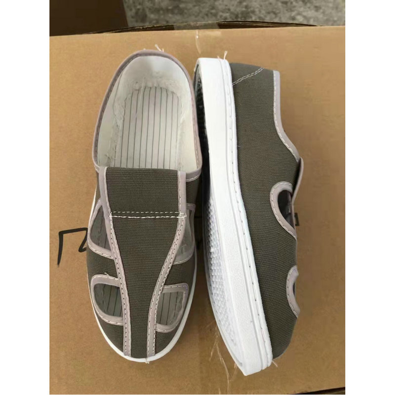 PVC防静电帆布皮革四眼工作SPU帆布鞋电子厂男女蓝色PU软底防护鞋