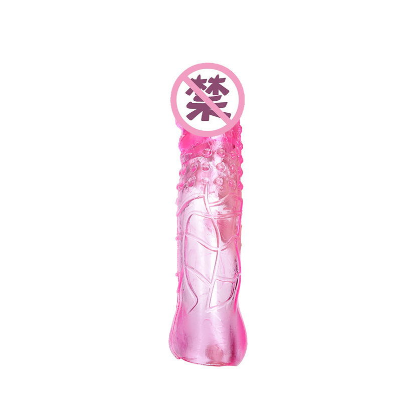 Extended-Length Crystal Condom Sleeve for Men, TPE Delay Cover, Skin Tone — detail image 1