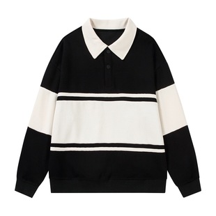 Cross-border polo shirt men's long-sleeved autumn American fashion brand loose college style couple's lapel sweater men