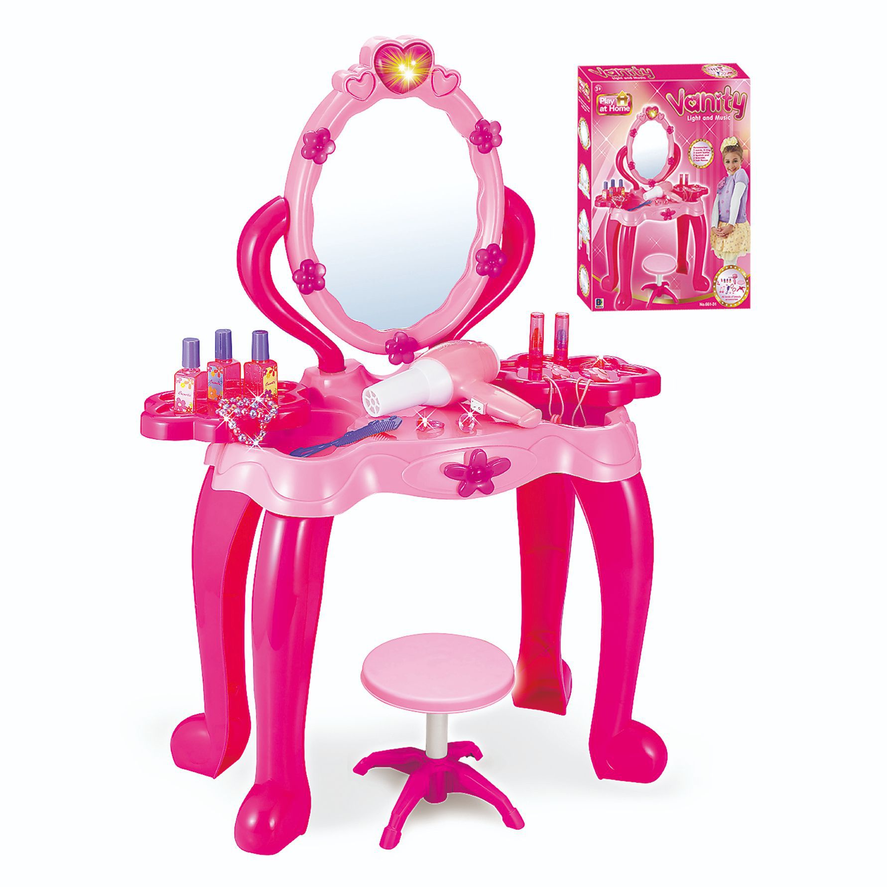 Princesa infantil梳妆台 luces y música para el hogar accesorios simulación conjunto de juguetes para vestir para el hogar transfronterizo