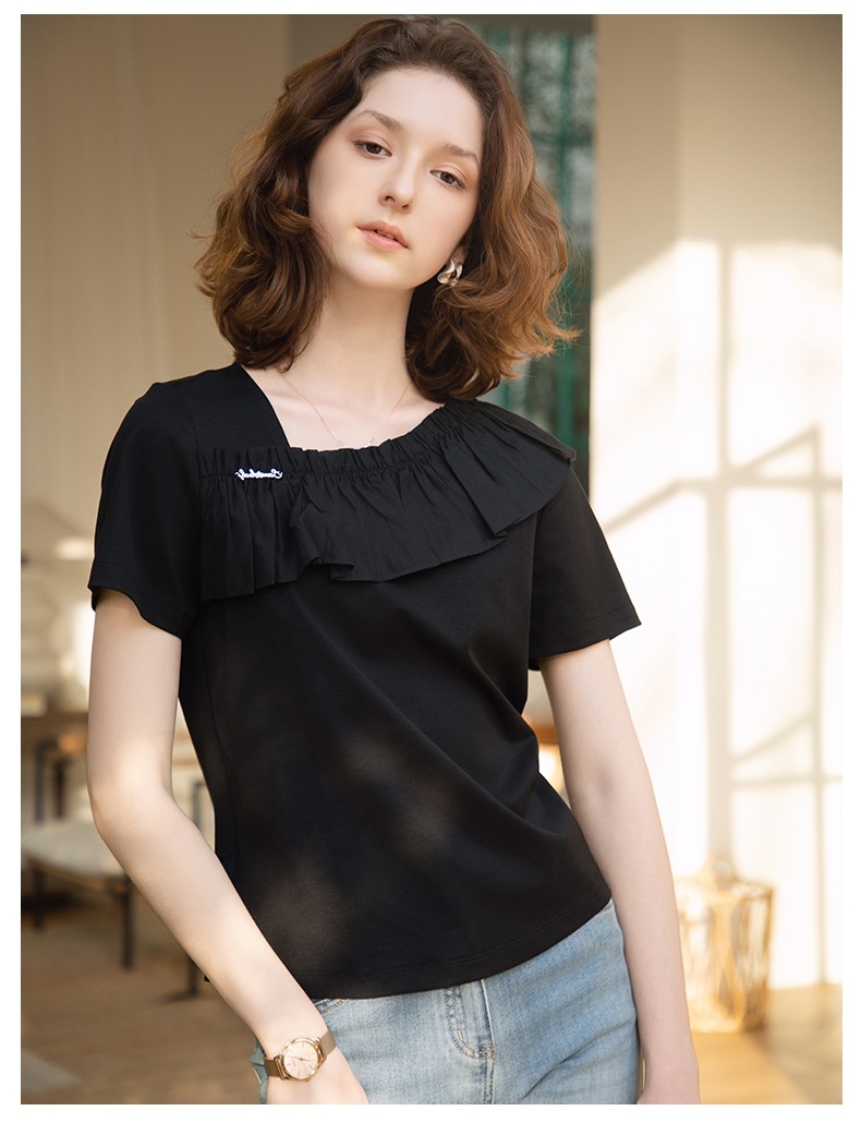 GraceChic GraceChic European Fashion Patchwork Ruffled Lace Top For Women 2025 Summer New Stylish White Versatile Youthful Blouse_voghion.com