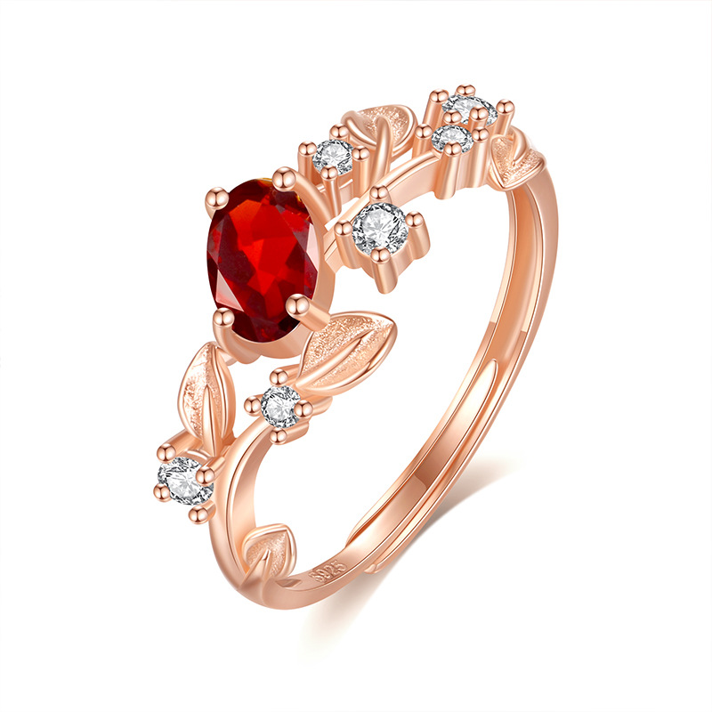 Anillo con incrustaciones de mástil natural de lujo ligero japonés femenino s925 anillo ajustable de viento de plata de ley pequeño libro rojo caliente