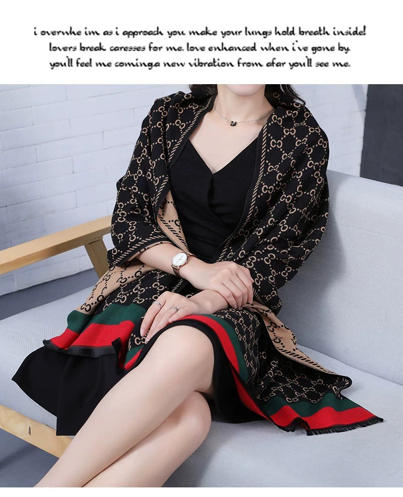 Live C Letter Dobbeltsidig Tykt Varmt Imitert Kasjmirskjerf Dame Kontor Aircondition Varmt Sjal_voghion.com