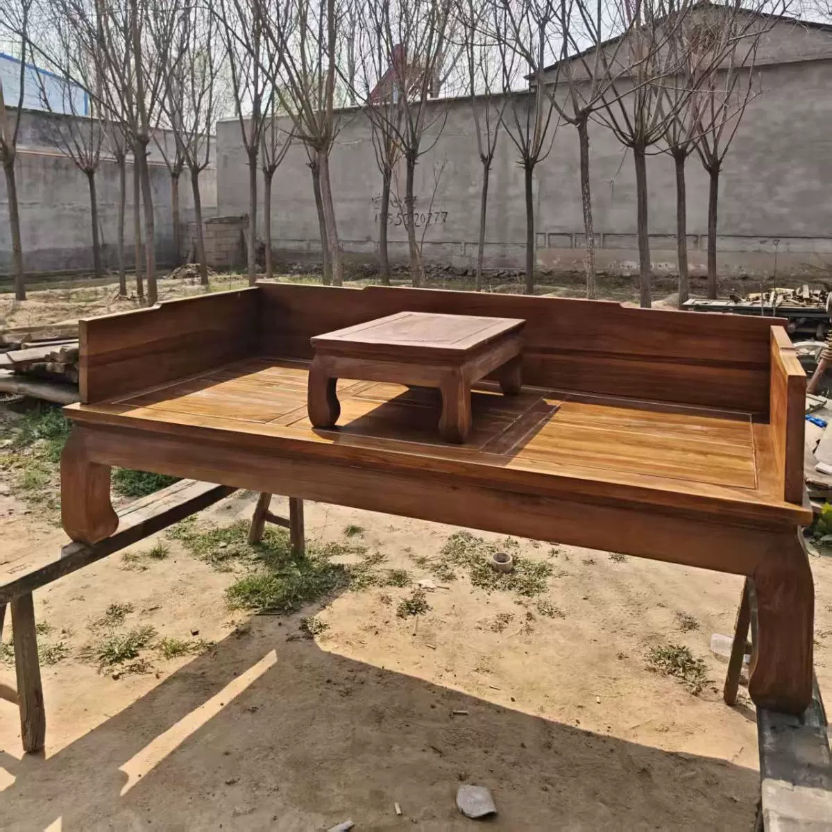 北方老榆木罗汉床家用睡榻酒店民宿沙发床实木靠背凉椅家用休闲椅