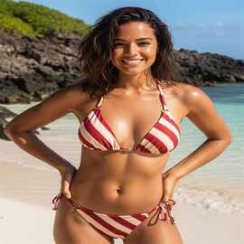 2026跨境新款泳衣女欧美性感条纹露背绑带ins风比基尼泳装bikini