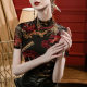 Stand collar vintage printed mesh bottoming shirt women's short sleeve slim fit 2023 Autumn New half turtleneck Western style top
