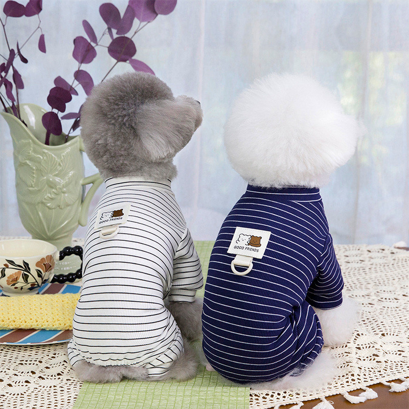Primavera y verano perros rayas frescas etiqueta de tela coreana ropa de cuatro patas para perros pequeños y medianos gatos mascotas ropa de peluche
